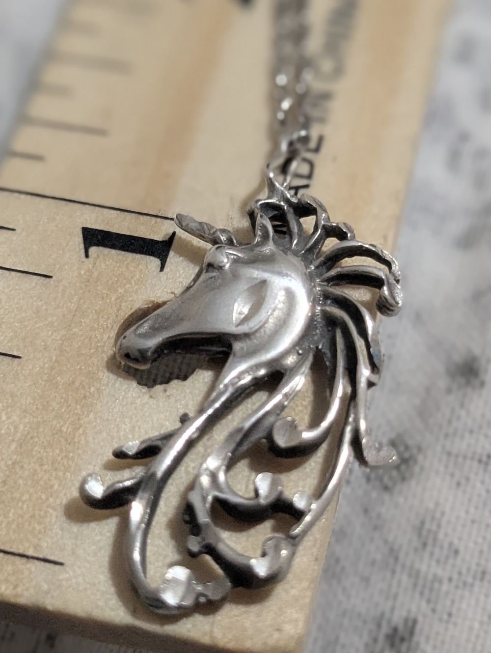 Vintage Sterling Silver Detailed Mystical Unicorn Pendant, Diamond Cut
